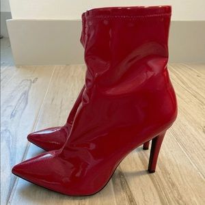 Jessica Simpson red patent vinyl sock booties